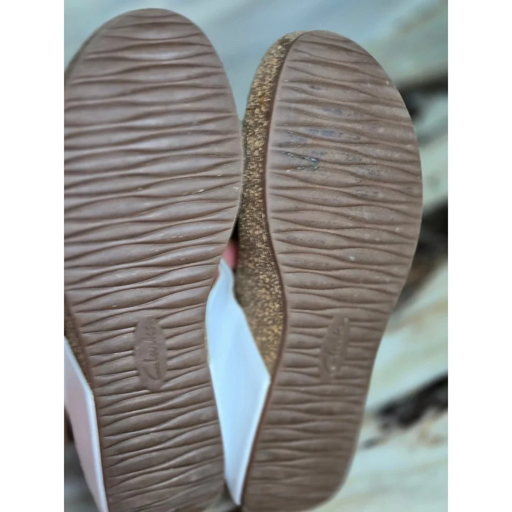 Clarks Artisan Womens White‎ Leather Thong Cork Wedge Sandals 11
